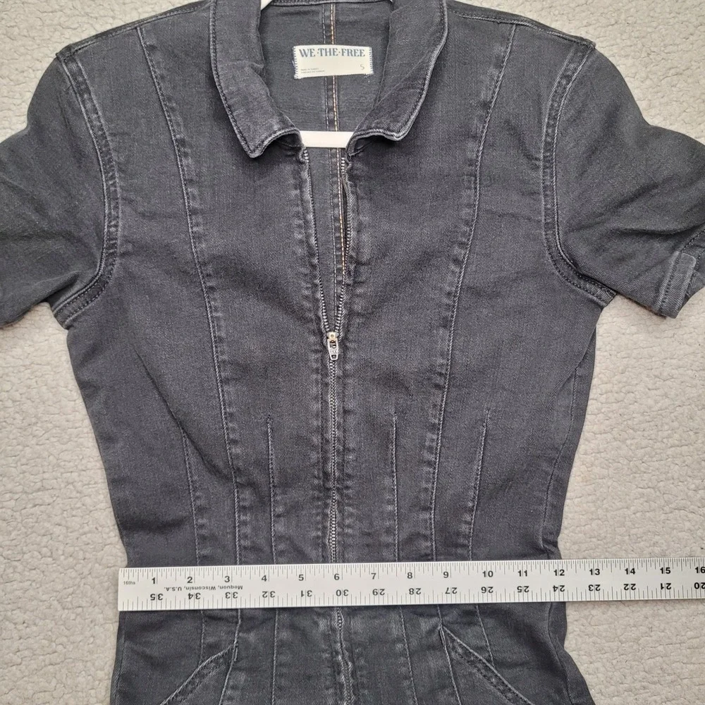 Free People We The Free Jumpsuit Small Black Denim Jayde Flare Boho Stretch Zip